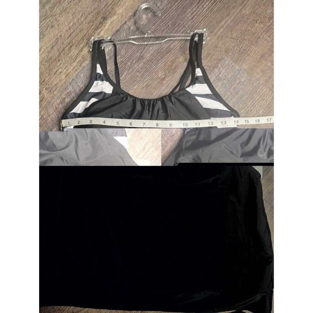 Holipick Tankini Swimsuit Womens Medium 2 Piece Black White Striped Boy Shorts - Picture 2 of 6